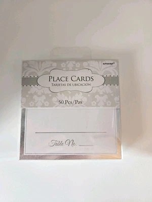 Event PLACE CARDS 50/pkg Beautiful Quality 4"x4  - Silver and Elegant White Foto 1 de 3