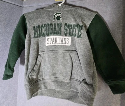 Michigan State Hoodie Sweat Shirt Youth 2T Gray Green Color Block Embroidered - Image 1 of 4
