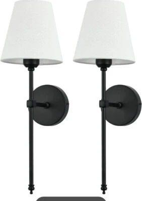 Wall Sconces Sets of 2, Black Industrial Wall Lamps, Hardwired Fabric Shade  - Image 1 of 4