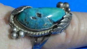 vintage sterling silver Gea Neer artisan made azure turquoise ring 7.25 60s - Picture 1 of 7