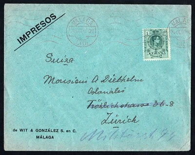Spain 1931 Printed Matter Cover to Switzerland – Málaga to Zürich - Image 1 of 2