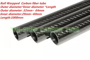 1-10pc OD 32-35 36 38 40 42-46 50 55-64mm 3K Carbon Fiber Tube Rolled x1000mm - Picture 1 of 7