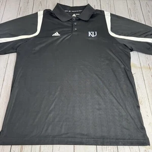 Kansas Jayhawks Adidas ClimaCool Short Sleeve Golf Polo Shirt Mens Large Black - Picture 1 of 10