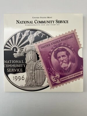 1996 National Community Service Proof Silver Dollar and Stamp Set - Image 1 of 4