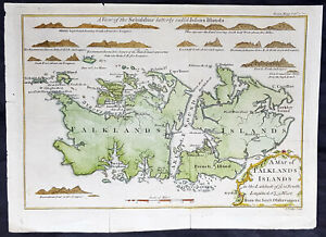 1770 Gentlemans Magazine Antique Map & Views of  The Falkland Islands