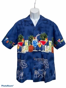 Camisa de Colección KY’S Hawaiana con Botones con Bolsillo Azul con Cóctel Bebidas Talla L - Imagen 1 de 6