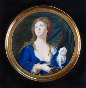 ANTIQUE PORTRAIT MINIATUR GEMALT 1811 ADELIGE DAME SIGNIERT L. LEFRANCOIS - Bild 1 von 5