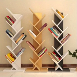 9 Shelf Tree Bookshelf Free Standing Wood Desk Bookcase Display Rack Tree Shape - Picture 1 of 22
