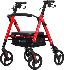 ELENKER Heavy Duty Rollator Walker with Extra Wide Padded Seat 500lbs 10" Wheels - Picture 1 of 6