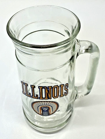 VTG Chief Illiniwek University of Illinois "Fighting Illini" Glass Mug W Handle Cover