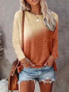 Damen Langarm Farbverlauf Pullover T-Shirt Damen Freizeit Tunika Top Bluse T-Shirts - Bild 1 von 16