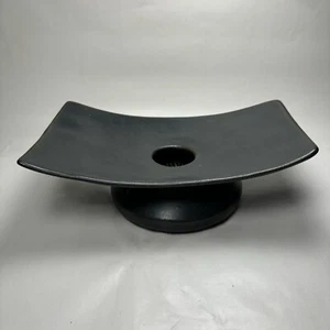 Vintage IKEBANA Vase Curved Sculpture Black Glazed Ceramic MCM Japan - Picture 1 of 10