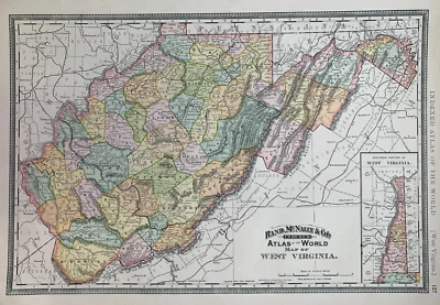 Mapa de Virginia Occidental + 2 páginas de información 1893 ATLAS INDEXADO DEL MUNDO Rand-McNally Foto 1 de 4
