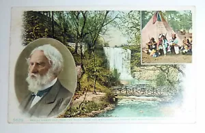 1907 POSTCARD Longfellow Poem MINNEHAHA Falls Teepee Scene & Chiefs Phostint MN - Picture 1 of 2