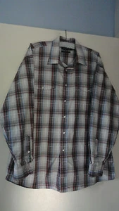 Panhandle Camicia Slim Western Plaid Perla Snap Uomo XL Blu Rosso Bianco Tasche 52 - Foto 1 di 7