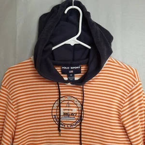 Polo Sport Ralph Lauren Hoodie Mens M Lightweight Orange stripe blue 67 USA 0263 - Picture 1 of 9