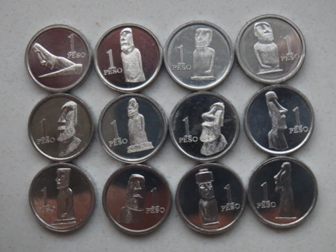 Easter Island -  Rapanui - Chile set coins 1 Peso 2021 - 12 Pieces UNC Aluminium Cover