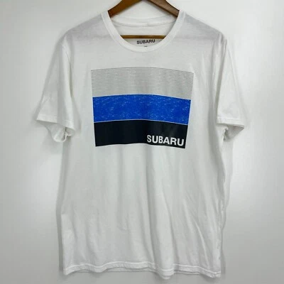 T-shirt Subaru uomo XL bianca manica corta girocollo logo cotone maglietta grafica auto - Immagine 1 di 4