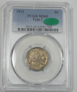 1913 Ty-1 Buffalo Nickel CERTIFIED PCGS & CAC MS 65 5-Cents - Picture 1 of 4