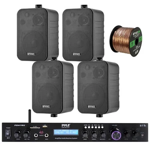 Pyle Bluetooth Stereo USB Receiver, 4x Enrock 4'' 30W 3-Way Speakers, Wire - Picture 1 of 4
