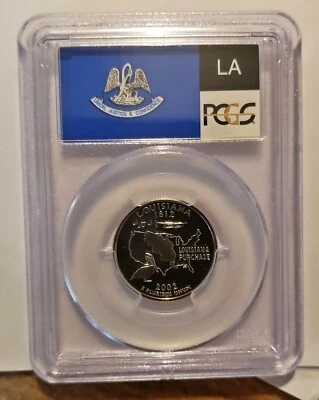2002 S State Flag Label Louisiana Clad Quarter PCGS PR70DCAM - Image 1 of 2