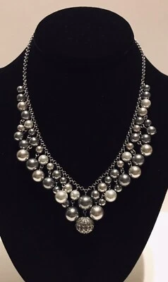 Vintage Carolee Silver and White Faux Pearl Princess Necklace Rhinestone Ball - Image 1 of 4