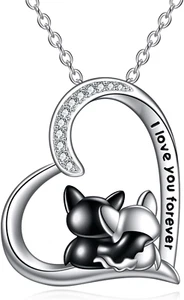 Bat Couple Heart Necklace CZ Love Pendant 925 Sterling Silver Gifts for Women - Picture 1 of 6