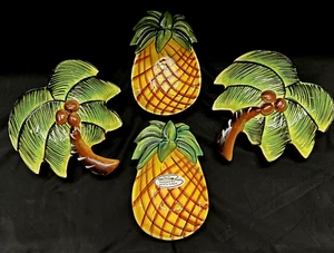 Palm Tree & Pineapple 4 Pc Serving Entertainment Set Clay Art New Old Stock NIB - Picture 1 of 15