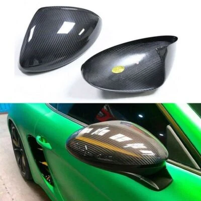 Tampa de espelho lateral de fibra de carbono real adicionar para Porsche 718 Boxster Cayman 16-21 - Imagem 1 de 4
