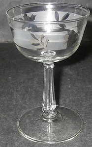 Libbey Glass SILVER FOLIAGE Stem Liquor Cocktail Frosted Eames Era Stemware. - Picture 1 of 6