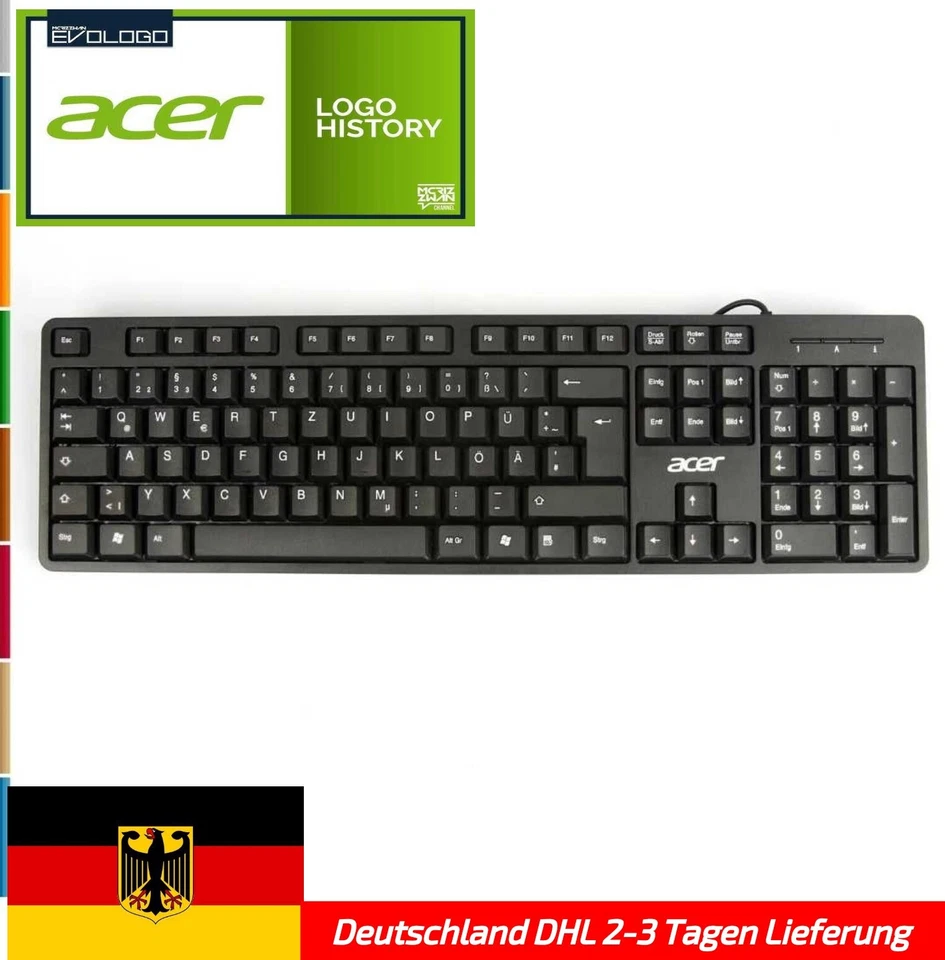 Acer Tastatur PC Keyboard mit Kabel Deutsche, USB Computer Keyboard Universal  - Bild 1 von 4
