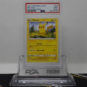 PSA 9 (OC) MINT Pikachu #049/203 Evolving Skies Off Centering English Pokemon - Picture 1 of 2