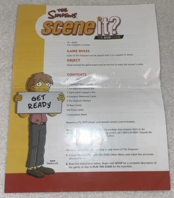 Scene It? The DVD Game Simpsons Edition Replacement Instructions Only 2009 - Image 1 of 2