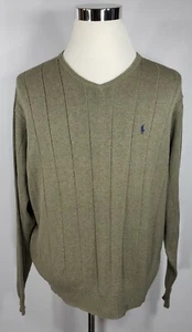 Polo Ralph Lauren - Light Green Cotton Ribbed V Neck Sweater Blue Pony - Mens XL - Picture 1 of 5