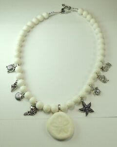 White Coral Statement Necklace  Laganum Sand Dollar & Sea Life Charms