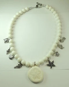 White Coral Statement Necklace Sand Dollar & Sea Life Charms Beach Wedding - Picture 1 of 1