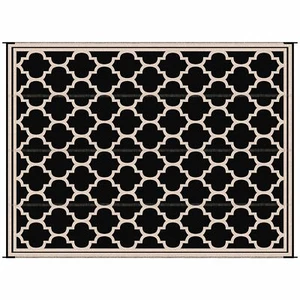 Black Beige Trellis 9 x 12 ft RV Mat Reversible Rug Foldable Outdoor Patio Deck - Picture 1 of 9