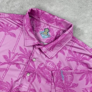 Chubbies Polo Shirt Mens Large Pink Palm Tree Performance Golf Tropical - Picture 1 of 9