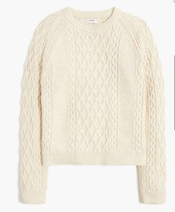 J Crew Cable Crewneck Sweater Womens Small Ivory White Chunky Fisherman NWT - Picture 1 of 9