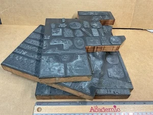 Letterpress Print Blocks / 3 Very Large Blocks / Metal On Wood - Picture 1 of 15