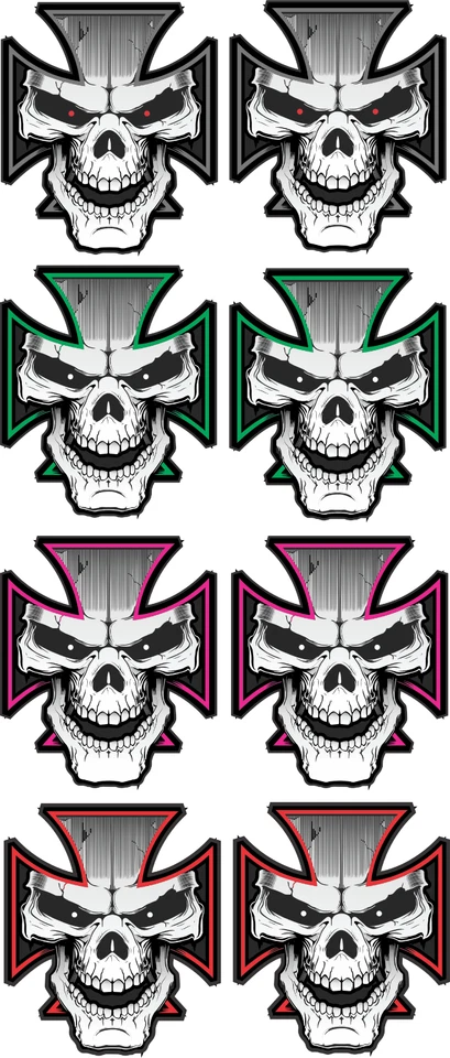 2 X  Skull Maltese cross Chopper Hot Rod Custom Car Laptop Stickers Decals - Image 1 of 1