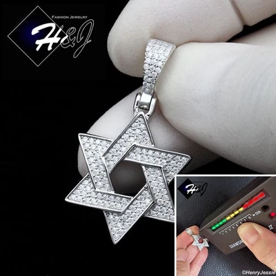 MEN SOLID 925 STERLING SILVER ICY MOISSANITE JEWISH STAR OF DAVID PENDANT*MSP546 - Image 1 of 4