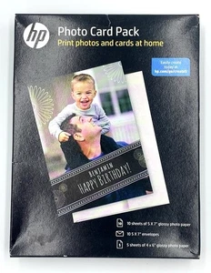 HP Photo Card Pack 10 Sheets 5 X 7 Glossy + 5 Sheets 4 X 6 Paper + 10 Envelopes - Picture 1 of 3