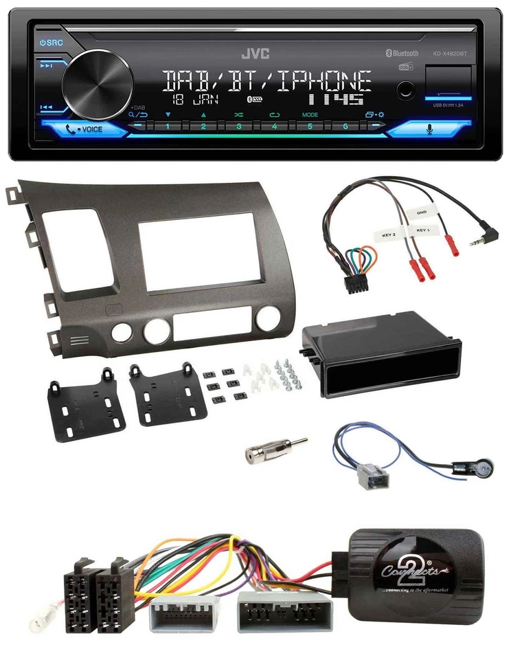 JVC Bluetooth DAB USB Lenkrad Autoradio für Honda Civic Hybrid 2006-2010 anthraz - Bild 1 von 4
