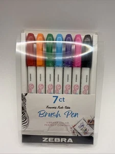 Zebra Funwari Fude Color Brush Pen Super Fine Point Assorted Colors, 7 Count NEW - Picture 1 of 2