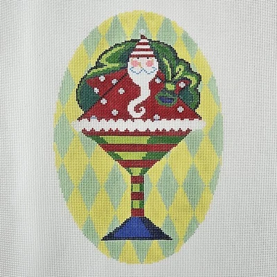 MICHELE NOISET HAND PAINTED NEEDLEPOINT CANVAS:  SANTA MARTINI OVAL  GG - Image 1 of 2