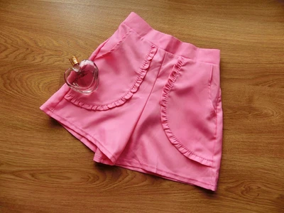 Pink Ruffle Pocket High-waist Twill Shorts, XXS/34 - Image 1 of 4