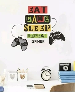 Eat Sleep Game Controller Adesivi Murali Camera da Letto Salotto Decalcomanie - Foto 1 di 2