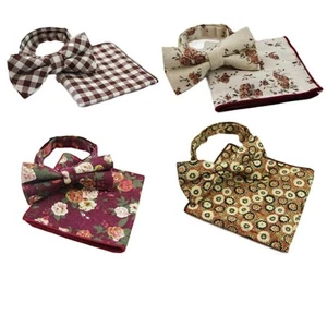 Cotton Bow Tie And Pocket Square Floral Patterned Check Fashion Races Matching - Picture 1 of 116