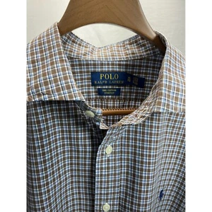 Polo Ralph Lauren Stretch Plaid Button Down Shirt Brown Blue XL - Imagen 1 de 6